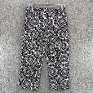 Talbots Pants Womens 8 Petite Black White Pattern Stretch Cropped Capri Vintage